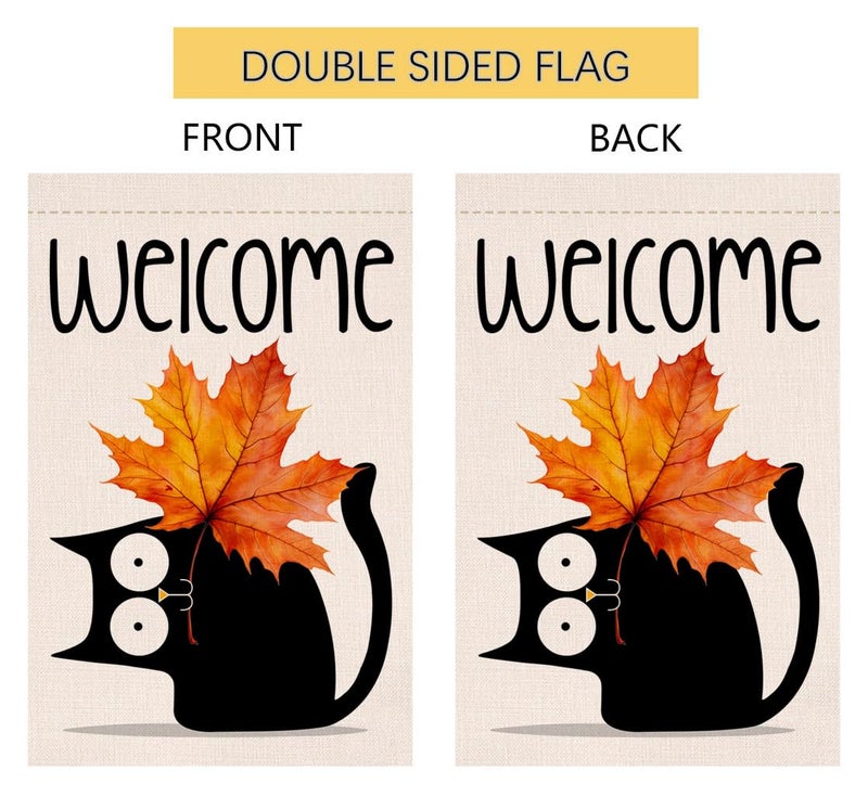 BLKWHT Fall Cat Garden Flag 12x18 Vertical Double Sided Welcome Maple Leaf Autumn Thanksgiving Holiday Outside Decorations Burlap Yard Flag BW689 - Image 5